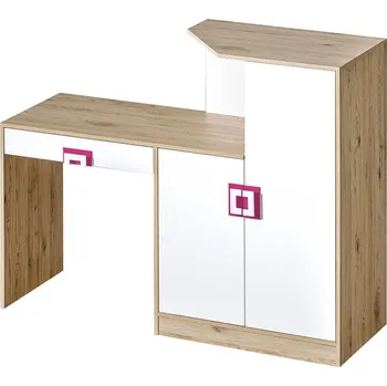 NIKOS 11 - Psací stůl s komodou (NICO 11) - bílá/dub světlý - úchyt růžová (DO) (K150-Z)