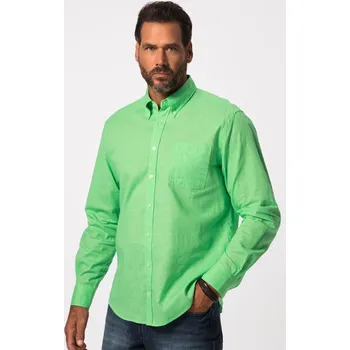 Pánská košile JP1880, Plus size Košile, dlouhé rukávy, límec s knoflíčky, Modern střih, směs lnu pro plnoštíhlé nadměrná velikost, 782629436-1460, zelený, XXL, Plus size oblečení, Oblečení pro vysoké muže, Nadměrné velikosti, Oblečení pro plnoštíhlé.