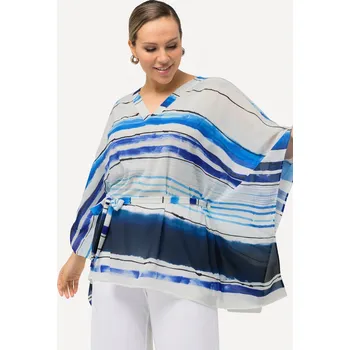 Dámská tunika Ulla Popken, Plus size Šifonová tunika, oversize, výstřih do V, 3/4 rukávy pro plnoštíhlé nadměrná velikost, 827488770-1131, modrý, 54/56, Nadměrné velikosti, Plus size oblečení, Oblečení pro boubelky, Oblečení pro baculky, Oblečení pro plnoštíhlé, Obleče