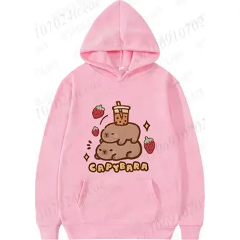 Dámský svetr Dámská mikina s narozeninovým motivem "Kapybara" v růžové barvě Motiv: 3 kapybara s jahodou, Velikost: XXL