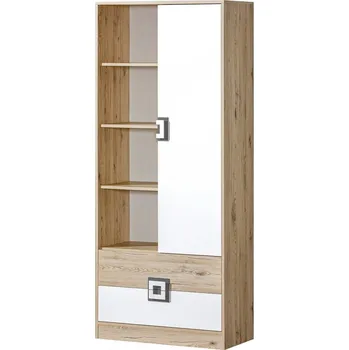 Šatní skříň Kombinovaná dětská skříň NIKOS 4, bílá/dub jasnýúchytka šedá