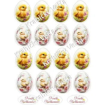 Jedlá dekorace na dort Fondánový list A4 motiv "Velikonoční vejce KUŘÁTKO 5 " 5 cm