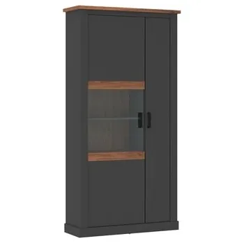 Knihovna PERUGIO V02L - VITRÍNA s dvířkem 1D LEVÁ - lamino antracit/dub amaretto hudson (PerazzoPEZV02L=4BALÍKY) (W)***