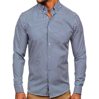 Pánská košile Tmavě modrá pánská pruhovaná košile s dlouhým rukávem Bolf 20726 - L