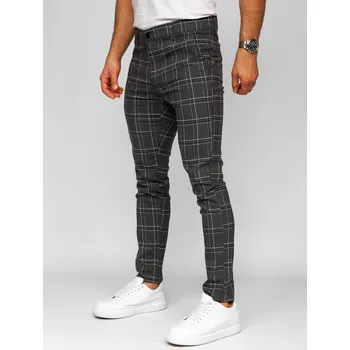Grafitové pánské textilní karované společenské kalhoty Bolf 184168 - 32/M