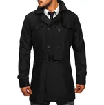 Černý pánský dvouřadový kabát s vysokým límcem a páskem Bolf 0001 - S