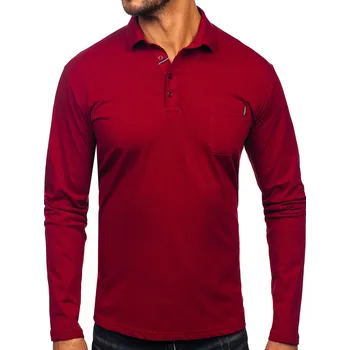 Pánská košile Vínová pánská bavlněná polokošile s dlouhým rukávem Bolf 5120 - XL