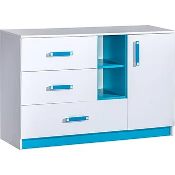 Komoda TRUFEL 7- Komoda 130 (Trafiko 7) - bílá/tyrkys (DO) (K150-Z)
