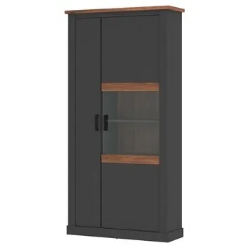 Knihovna PERUGIO V02P - VITRÍNA s dvířkem 1D PRAVÁ - lamino antracit/dub amaretto hudson (PerazzoPEZV02P=4BALÍKY) (W)***