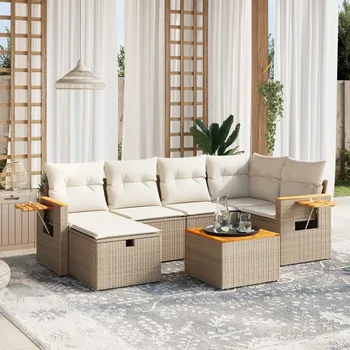 Petrashop 7dílná zahradní sedací souprava s poduškami béžová polyratan Béžová3265524