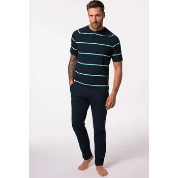 Pánské pyžamo JP1880, Plus size Pyžamo, dvojdílné, pruhované henley tričko, do 8XL pro plnoštíhlé nadměrná velikost, 829195130-1456, modrý, 7XL, Plus size oblečení, Oblečení pro vysoké muže, Nadměrné velikosti, Oblečení pro plnoštíhlé.