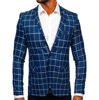 Modré pánské kárované ležérní sako Bolf 003 - XS/46