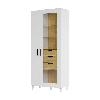 Knihovna BALI 12 - VITRÍNA - VYSOKÁ 1D1W3S, lamino bílá mat/ořech americký(Barris 12=3balíky) (SZ) (K150-E)NOVINKA