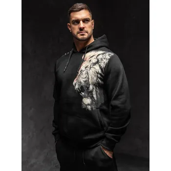 Pánská mikina Černá pánská mikina s kapucí a potiskem Bolf 6136 - XL
