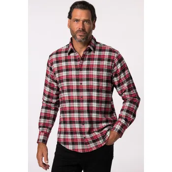 Pánská košile JP1880, Plus size Košile JP1880, kostkovaný flanel, dlouhé rukávy, Kent límeček, Modern střih, do 8XL pro plnoštíhlé nadměrná velikost, 831529546-1455, červený, 6XL, Plus size oblečení, Oblečení pro vysoké muže, Nadměrné velikosti, Oblečení pro plnoštíhlé