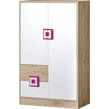 Komoda NIKOS 7 - Komoda 80 vysoká (NICO 7) - bílá/dub světlý- úchyt růžová (DO) (K150-Z)