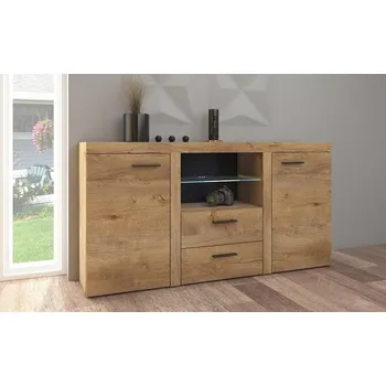 Komoda ROBBEN 2D2S - komoda se skleněnou policí Dub lefkas (RUMBADL20) "LP" (K150)