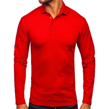Pánské oblečení Červená pánská bavlněná polokošile s dlouhým rukávem Bolf 5119 - L