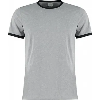 Pánské tričko Kustom Kit Rovně střižené pánské tričko s kontrastními proužky na rukávem Barva: šedá melír - černá, Velikost: L K508
