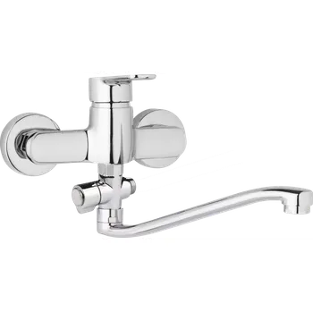 Vodovodní baterie JB Sanitary Nástěnná umyvadlová a sprchová baterie MIRAM, rozteč 150 mm, otočný přepínač, bez příslušenství, S ramínko 250 mm M10 37 20