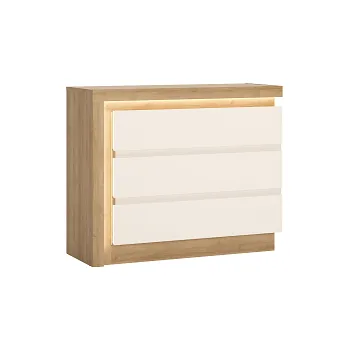 Komoda CANTUS (LYOK04) -KOMODA 3S lamino Dub riviéra světlý/ bílá lesk (W) (2BALÍKY)(K150-E) MIMOŘÁDNÁ AKCE DO VYPRODÁNÍ