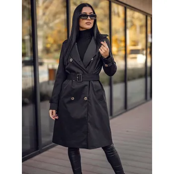 Dámský kabát Černý dámský dlouhý kabát trenčkot Bolf 11Z8193 - L