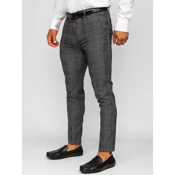 Antracitové pánské textilní karované chino kalhoty Bolf 0048 - 30/S