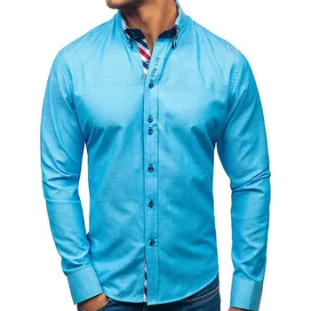 Pánská košile Tyrkysová pánská elegantní košile s dlouhým rukávem Bolf 2759 - L
