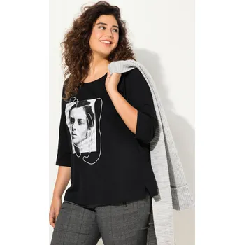 Dámské tričko Ulla Popken, Plus size Tričko, potisk, kulatý výstřih, 3/4 rukávy pro plnoštíhlé nadměrná velikost, 830801100-1129, černý, 46/48, Nadměrné velikosti, Plus size oblečení, Oblečení pro boubelky, Oblečení pro baculky, Oblečení pro plnoštíhlé, Oblečení pro vy