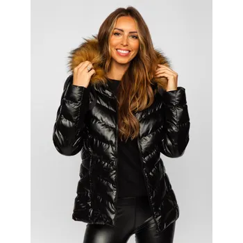 Černo hnědá dámská prošívaná zimní bunda s kapucí Bolf 5M773 - XL
