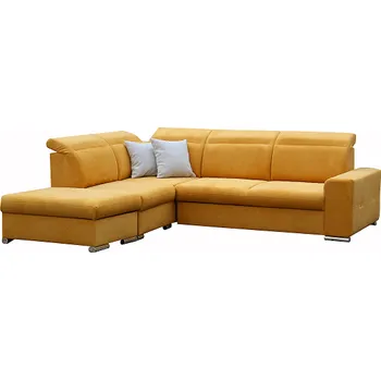 Sedací souprava ROMEO Pravá - sedací souprava, látka HOŘČICOVÁ Brooklyn mostaza/poštářky dek.Brooklyn fog -světle šedá(FE) kolekce - "E" (K250)