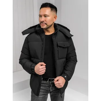 Pánský kabát Černá pánská zimní bunda s kapucí Bolf 19M1292A1 - L/52