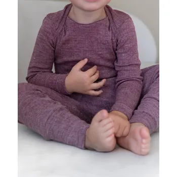 Dětské body z merino vlny, bavlny a hedvábí Cosilana s dlouhým rukávem vínový melír Velikost: 62/68