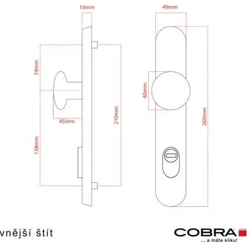 Dveřní kování C- be.kov.ELEGANT+ OLV kl+kn 90 L sp