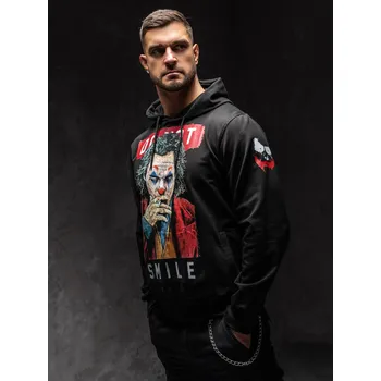 Pánská mikina Černá pánská mikina s kapucí a potiskem Bolf 6384A1 - 2XL