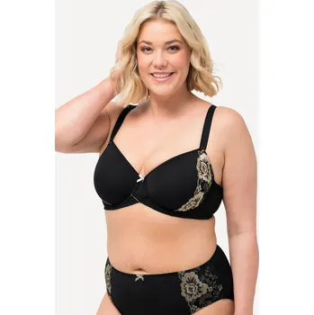 Podprsenka Ulla Popken, Plus size Podprsenka s kosticemi, krajka, měkké košíčky, košíčky B-E pro plnoštíhlé nadměrná velikost, 832797100-1096, černý, 115D, Nadměrné velikosti, Plus size oblečení, Oblečení pro boubelky, Oblečení pro baculky, Oblečení pro plnoštíhlé, 