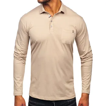 Pánská košile Béžová pánská bavlněná polokošile s dlouhým rukávem Bolf 5120 - S