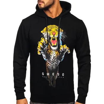 Pánská mikina Černá pánská mikina s kapucí a potiskem Bolf 6139 - XL