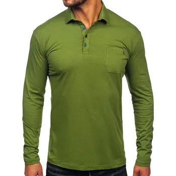 Pánská móda Zelená pánská bavlněná polokošile s dlouhým rukávem Bolf 5120 - S