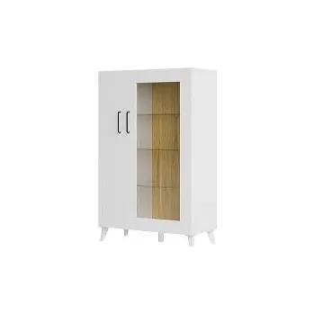 Knihovna BALI 15 - VITRÍNA - NÍZKÁ 1D1W, lamino bílá mat/ořech americký(Barris 15=2balíky) (SZ) (K150-E)NOVINKA