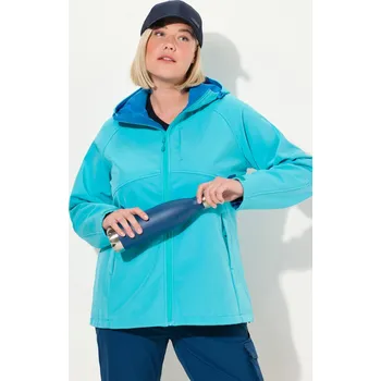 Pánská softshellová bunda Ulla Popken, Plus size Softshellová bunda, kapuce, kapsy na zip, pásky na suchý zip pro plnoštíhlé nadměrná velikost, 832356755-1129, tyrkysový, 46/48, Nadměrné velikosti, Plus size oblečení, Oblečení pro boubelky, Oblečení pro baculky, Oblečení pro plnoš