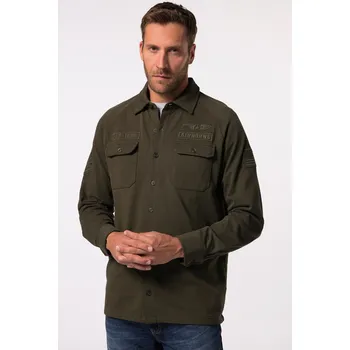 Pánská košile JP1880, Plus size Tepláková košile JP1880, dlouhé raglánové rukávy, Kent límeček, nášivky, do 8XL pro plnoštíhlé nadměrná velikost, 834306119-1456, hnědý, 7XL, Plus size oblečení, Oblečení pro vysoké muže, Nadměrné velikosti, Oblečení pro plnoštíhlé.