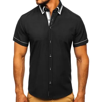 Pánská košile Černá pánská košile s krátkým rukávem Bolf 3520 - M