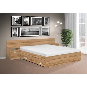 Postel Nabytekmorava Manželská postel Simon 160x200cm s nočními stolky barva lamina: Dub Wotan