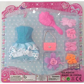 Doplněk pro panenku Šaty/oblečky na panenky Barbie s doplňky 3 druhy na kartě 24x24x3cm Varianta: modro-bílé šatičky a doplňky