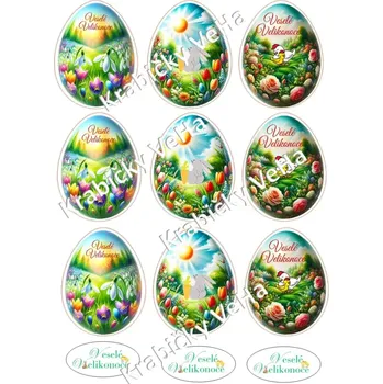 Jedlá dekorace na dort Fondánový list A4 motiv "Velikonoční vejce " 7 cm