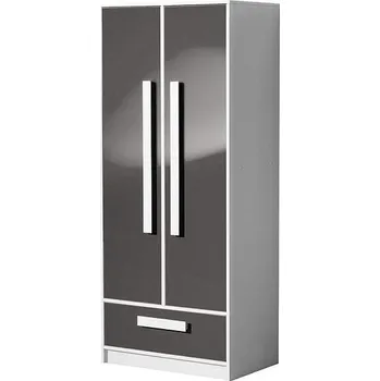 Šatní skříň GOLIÁŠ 1- Skříň 80 dvoudvéřová (GULIVER 1) -korpus bílá/dvířka šedá lesk/úchyt bílá (DO) (K150-E)