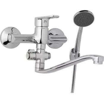 Vodovodní baterie JB Sanitary Nástěnná umyvadlová a sprchová baterie FINERY, rozteč 150 mm, otočný přepínač, s příslušenstvím, ramínko 300 mm F10 37 41