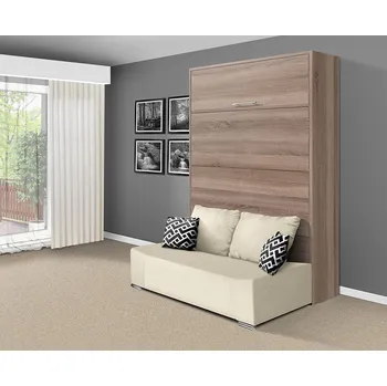 Postel Nabytekmorava Sklápěcí postel s pohovkou VS 21058P, 200x140 cm barevné kombinace: Dub sonoma tmavý / dveře dub sonoma tmavý, barva pohovky: Savana krémová