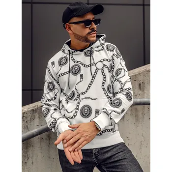 Pánská mikina Bílá pánská mikina s kapucí a potiskem Bolf HM336 - 2XL
